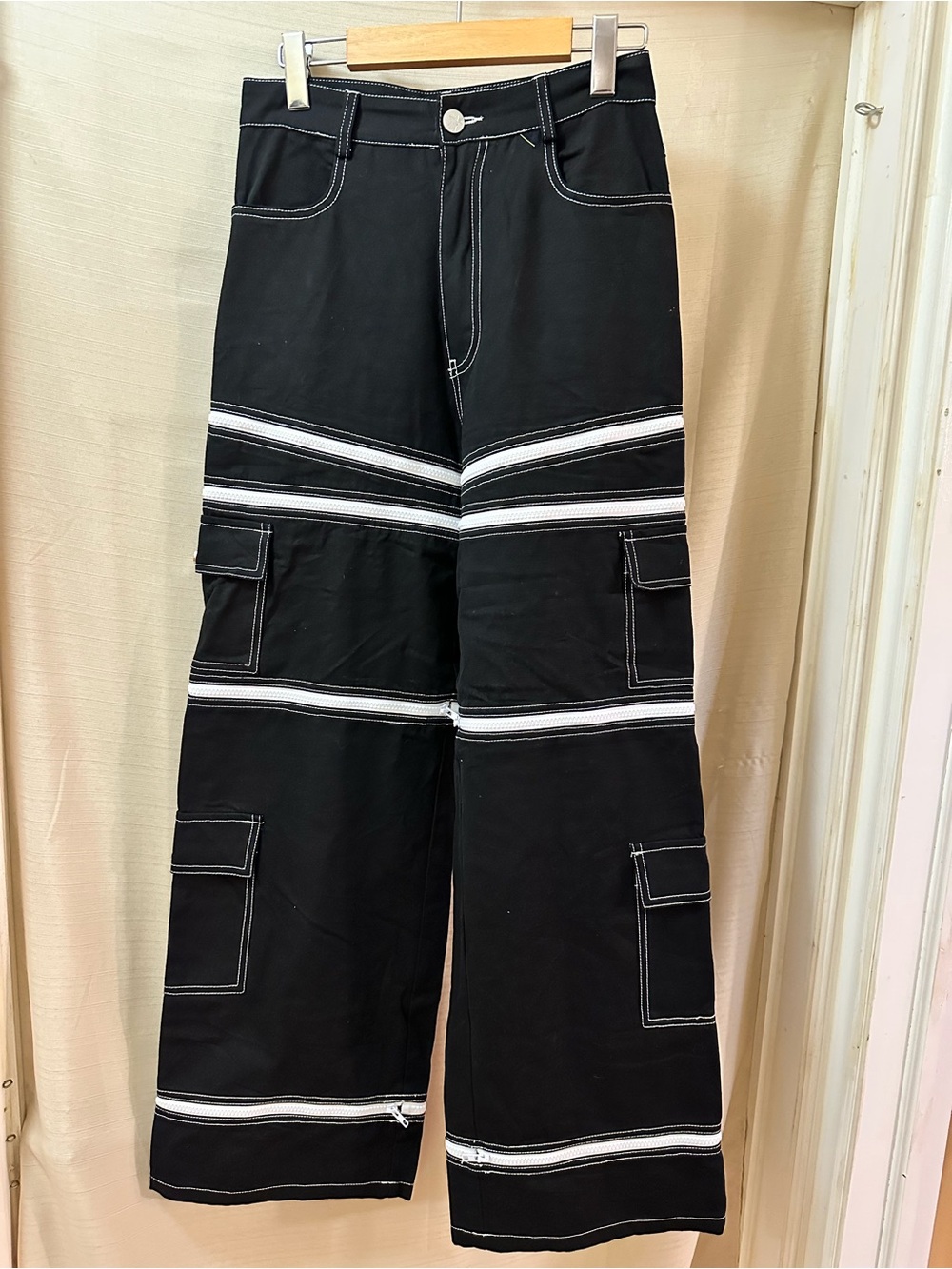 Tunnel Vision Black Wide Leg Cargo Pants Rave Cyber Goth Y2K Women’s Medium